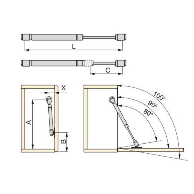 Pistón para puertas abatibles, 12Kg, con enganches