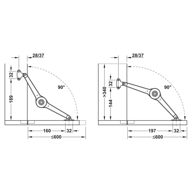 Compás para puertas con marco de madera, brazo largo conjunto