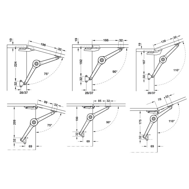 Compás para puertas con marco de madera, brazo largo conjunto