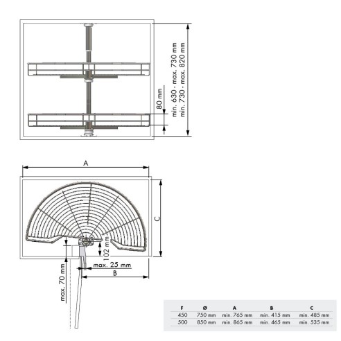 Bandeja rincón semicircular 180º