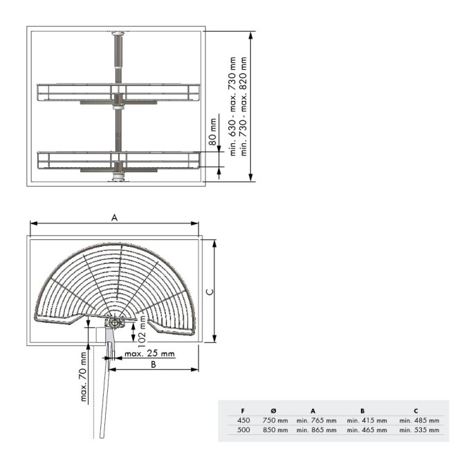 Bandeja rincón semicircular 180º